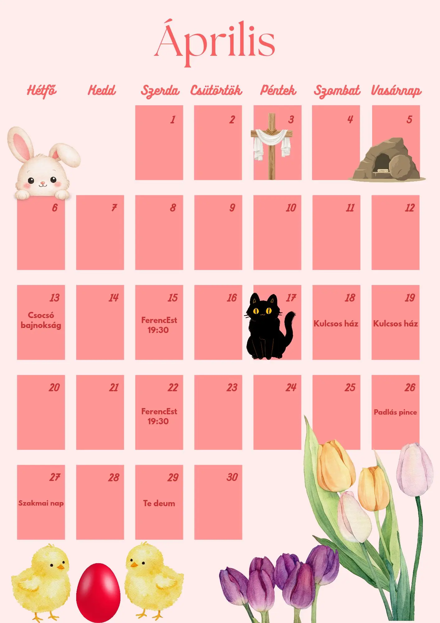 áprilisi naptár