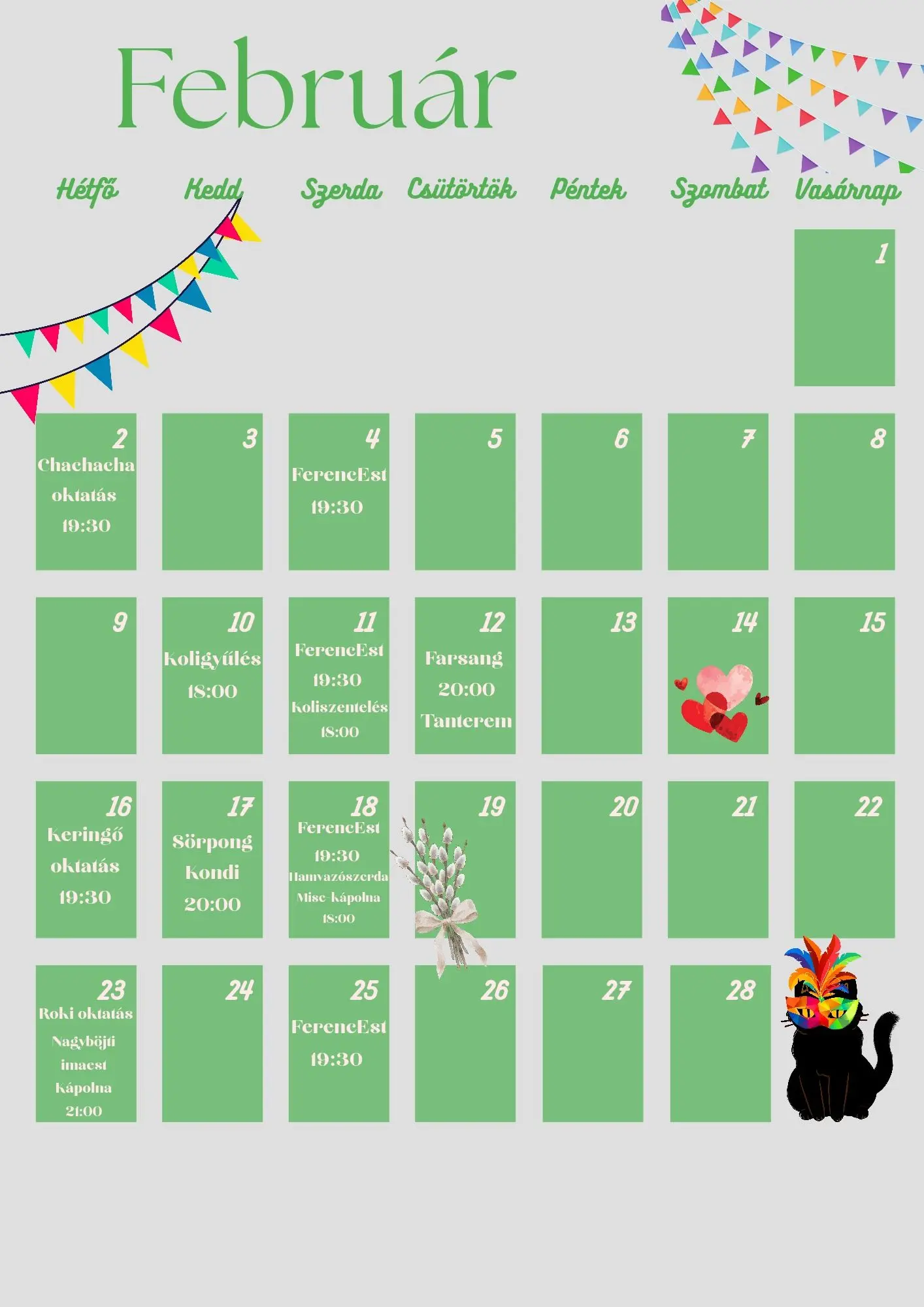 februári naptár