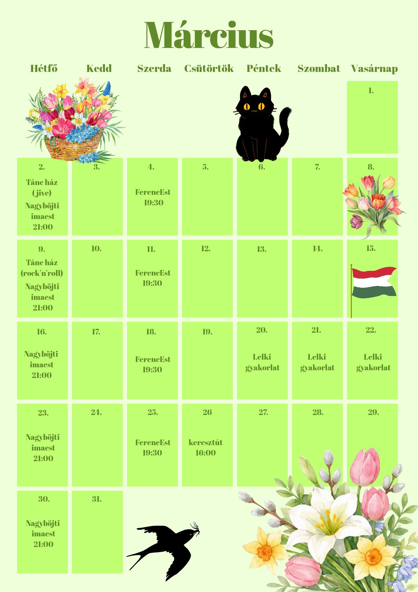 márciusi naptár