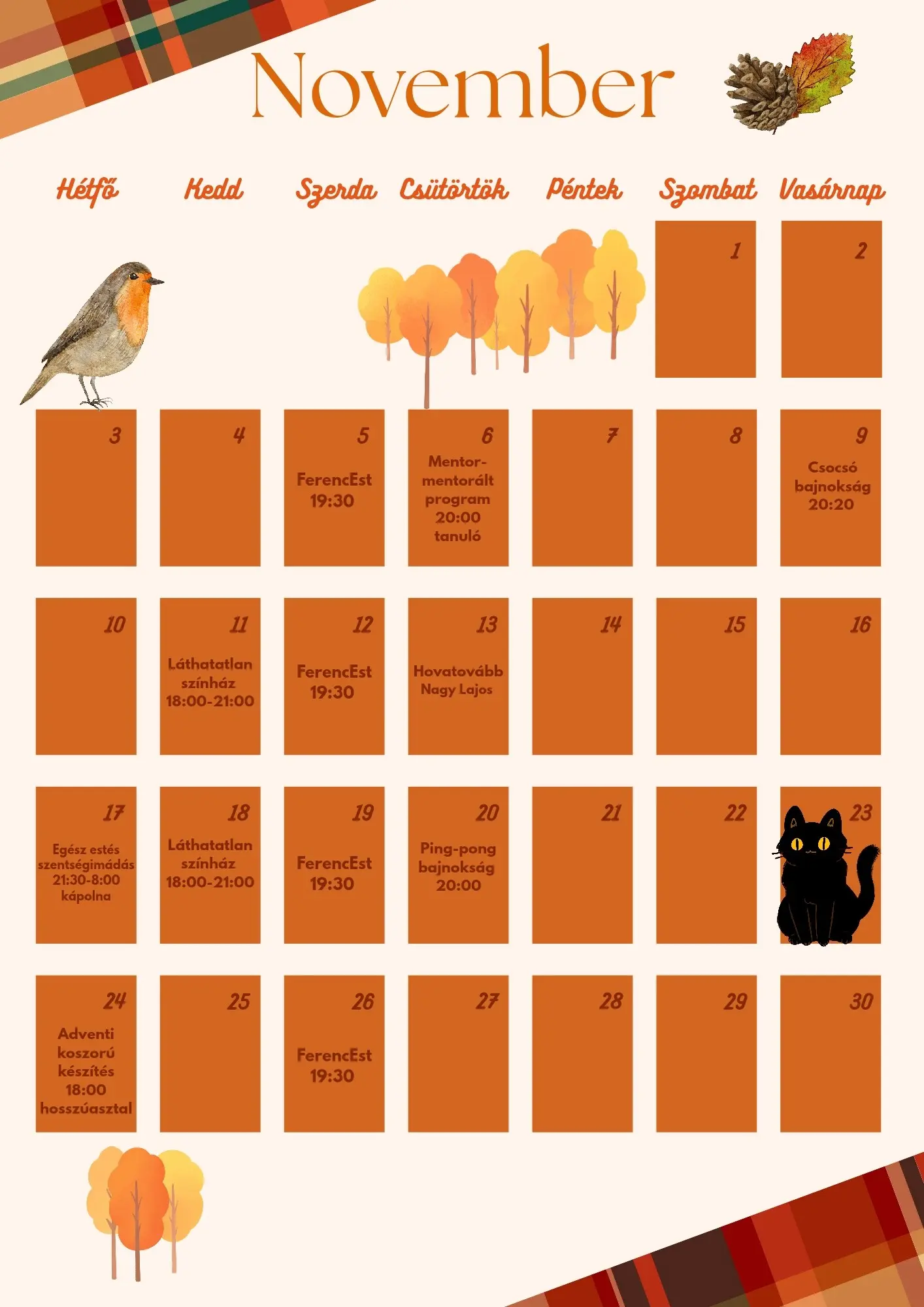 novemberi naptár